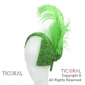 SOMBRERO VINCHA CON MO�O Y PLUMAS LAME VERDE x 1